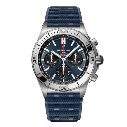 Breitling Chronomat B01 Chronograph 42mm Mens Watch Blue Rubber AB0134101C1S1