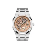 Audemars Piguet Royal Oak 15407ST.OO.1220ST.02 Double Balance Wheel Stainless Steel Openworked Pink Gold-Toned Dial