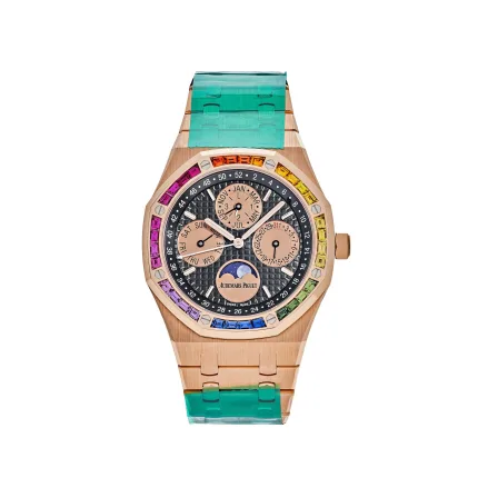 Audemars Piguet Royal Oak Perpetual Calendar 26614OR.YY.1220OR.01 Rose Gold Rainbow Bezel Black Dial Limited Edition