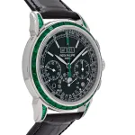 Patek Philippe Grand Complications 5271/13P-001 Perpetual Calendar Moon Phases Platinum Emerald Bezel Black Dial - Image 8