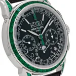 Patek Philippe Grand Complications 5271/13P-001 Perpetual Calendar Moon Phases Platinum Emerald Bezel Black Dial - Image 10
