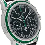 Patek Philippe Grand Complications 5271/13P-001 Perpetual Calendar Moon Phases Platinum Emerald Bezel Black Dial - Image 9