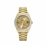 Rolex Day-Date 218398 Yellow Gold Champagne Dial Diamond Bezel