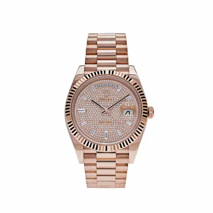 Rolex Day-Date 228235 Rose Gold Baguette Diamond Paved Dial