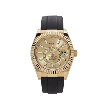 Rolex Sky-Dweller 326238 Yellow Gold Champagne Dial Rubber Strap